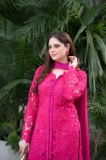 Fuchsia Pink Croshia Net Stitched