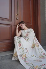 White Rawsilk Saree Stitched - Image 6