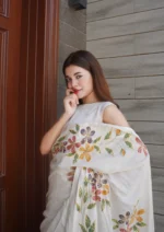 White Rawsilk Saree Stitched - Image 4