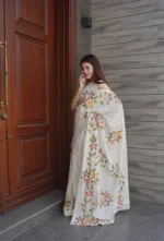 White Rawsilk Saree Stitched - Image 2