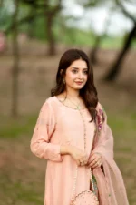 RJF054 Stitched Peach 3pc with potli - Image 12