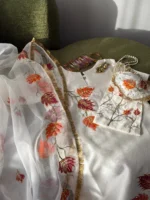 White  Autumn Whisper — Hand-Painted & Hand-Embroidered Sheesha Silk 3-Piece with Kiran Lace Dupatta & Matching Potli Unstitched - Image 9
