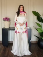 Ivory Embroidered Silk Ensemble with Fuchsia Dupatta Unstitched