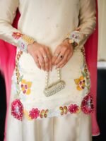 Ivory Embroidered Silk Ensemble with Fuchsia Dupatta Unstitched - Image 5